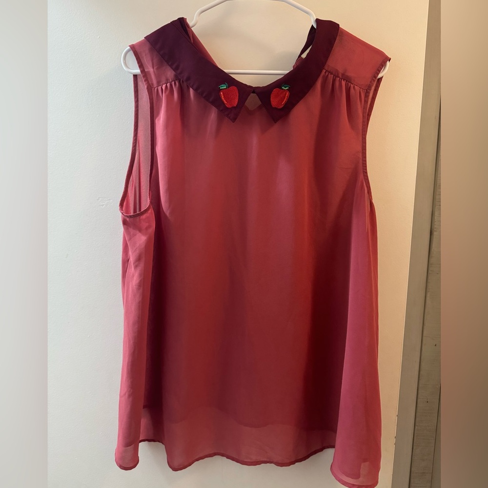 Modcloth Women's Pink Beaded Embroidered Apple Fusion Top 2x